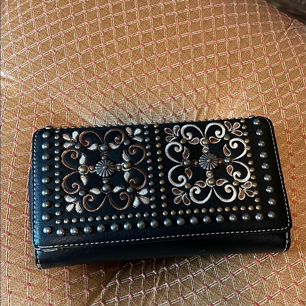 Embroidered Black Wallet